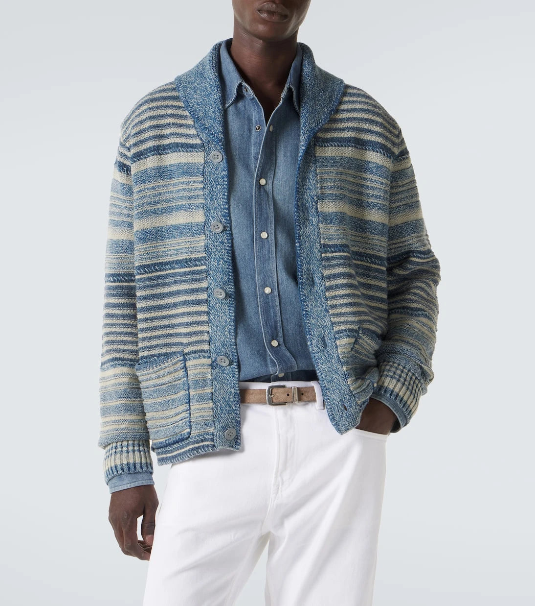 RRL - Striped cotton and linen cardigan
