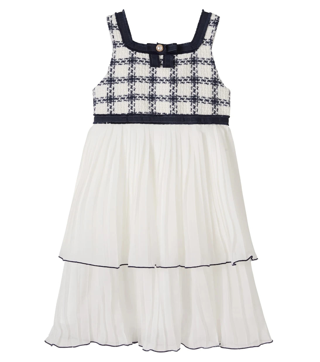 Patachou - Checked plissé cotton-blend tweed dress