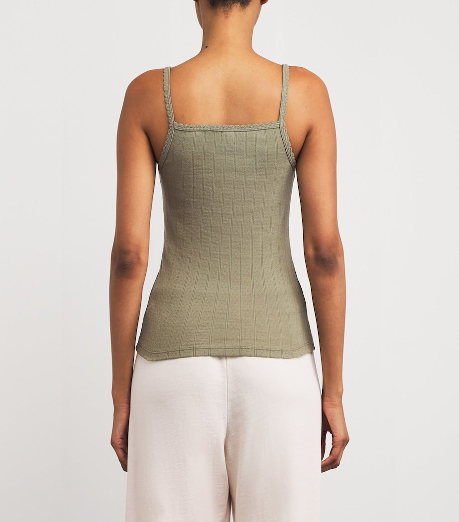 LESET Green Cotton Pointelle Tank Top