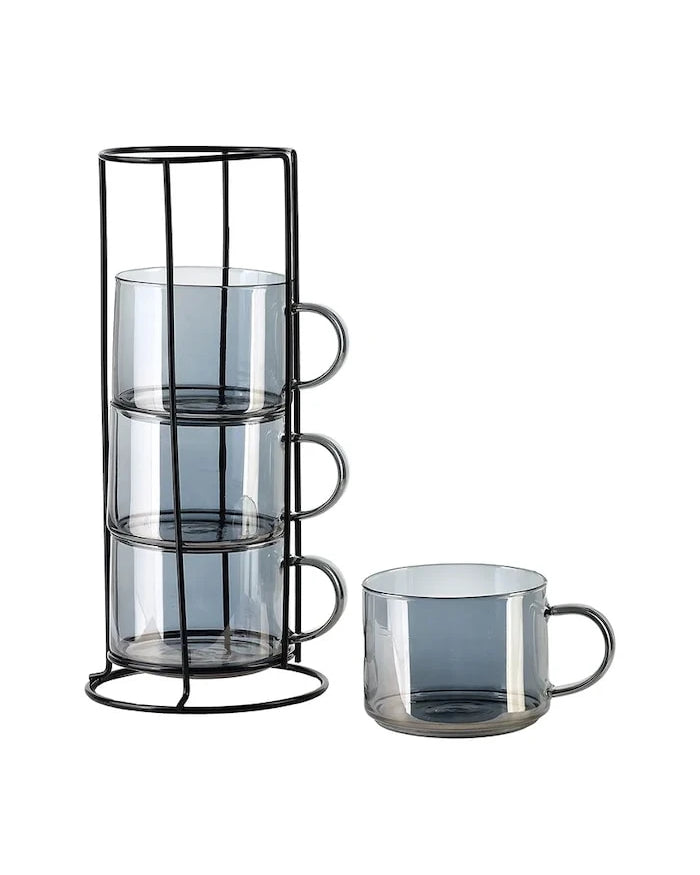 Affek Design Peter Grey 350 ml Bardak Seti Standlı (4 Parça)