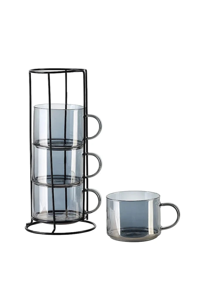 Комплект чаши със стойка Affek Design Peter Grey 350 ml (4 броя)