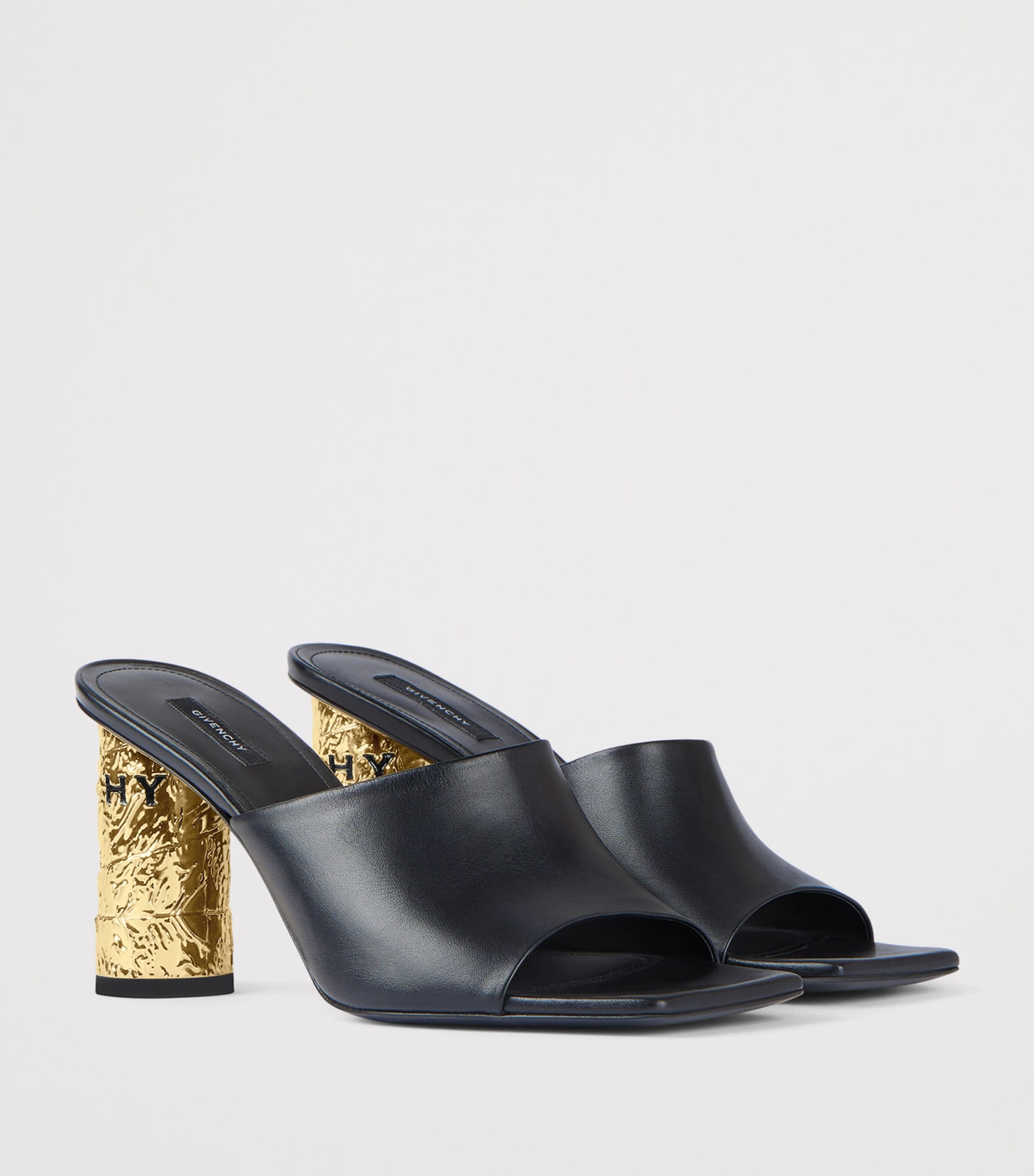 Leather Tape Heeled Mules 85