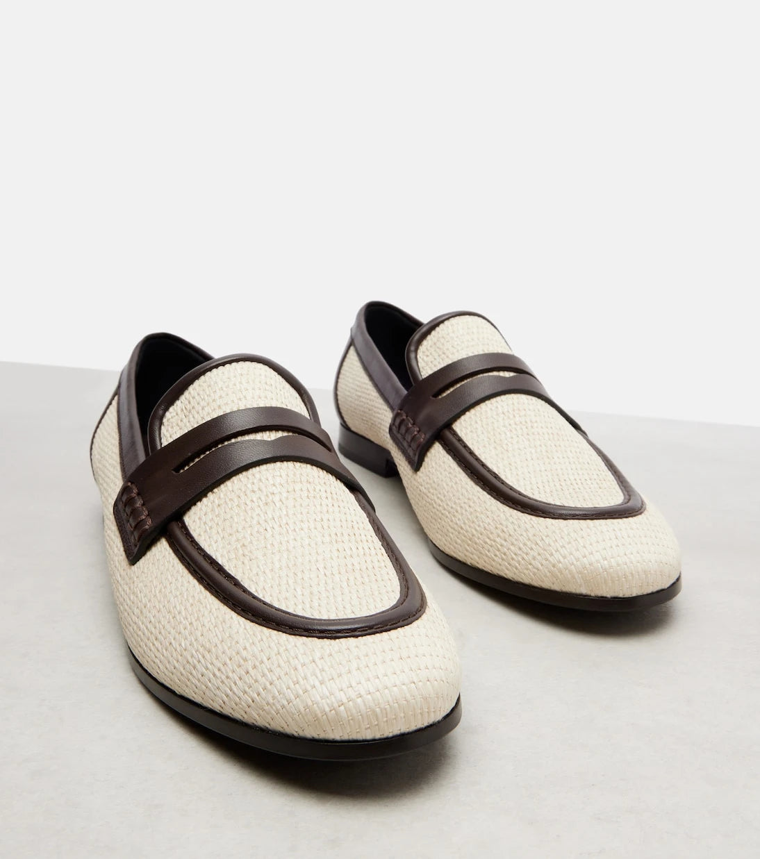 Brunello Cucinelli - Woven leather-trimmed penny loafers