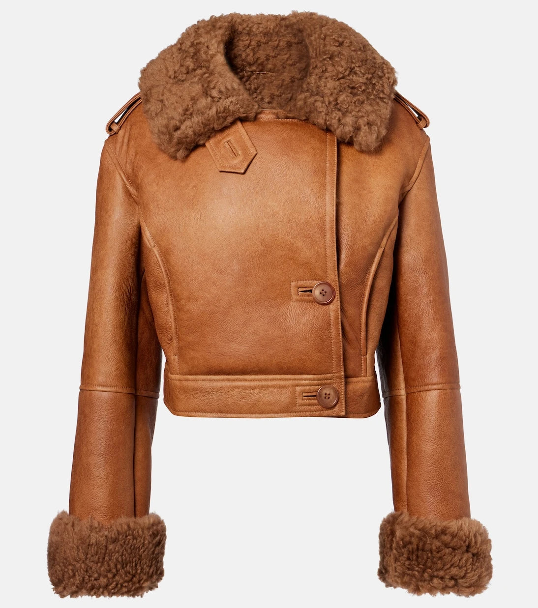 Chloé - Cropped shearling-trimmed leather jacket