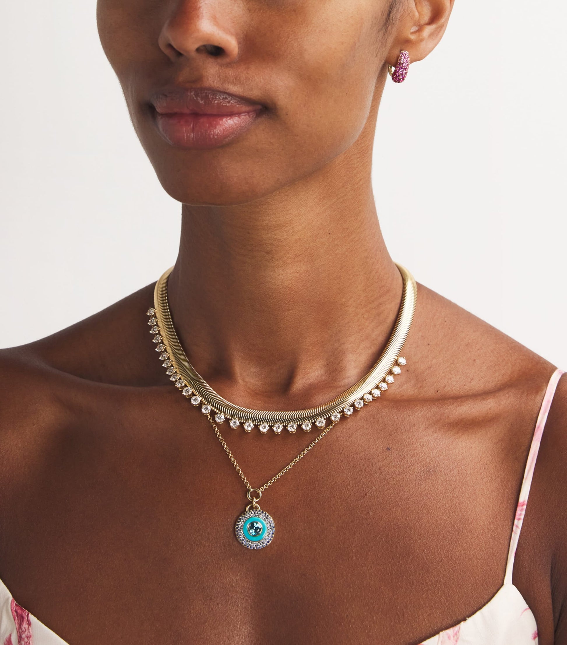 Yellow Gold and Pink Sapphire Holly Huggie Earrings