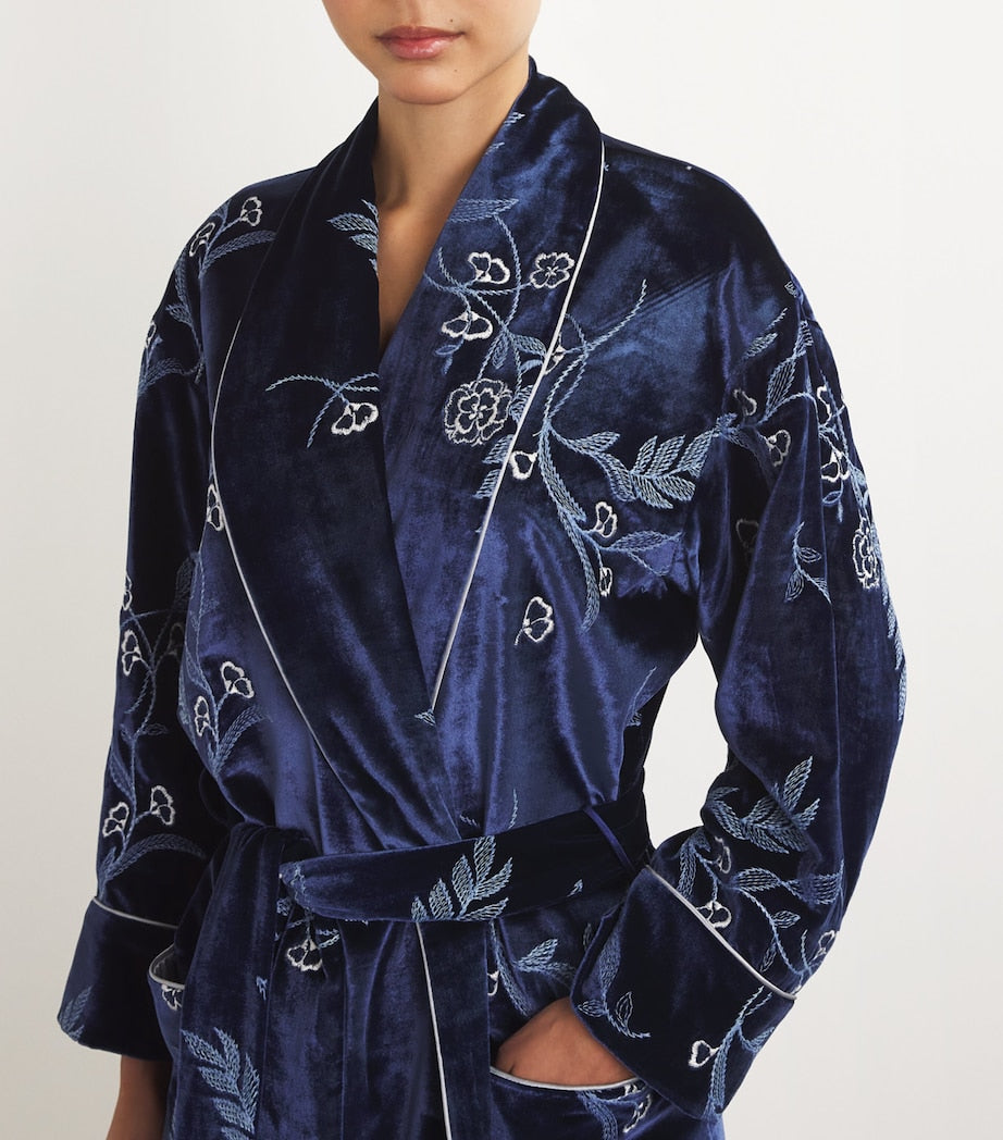 Velvet Embroidered Dahlia Robe ROYAL BLUE/NAVY