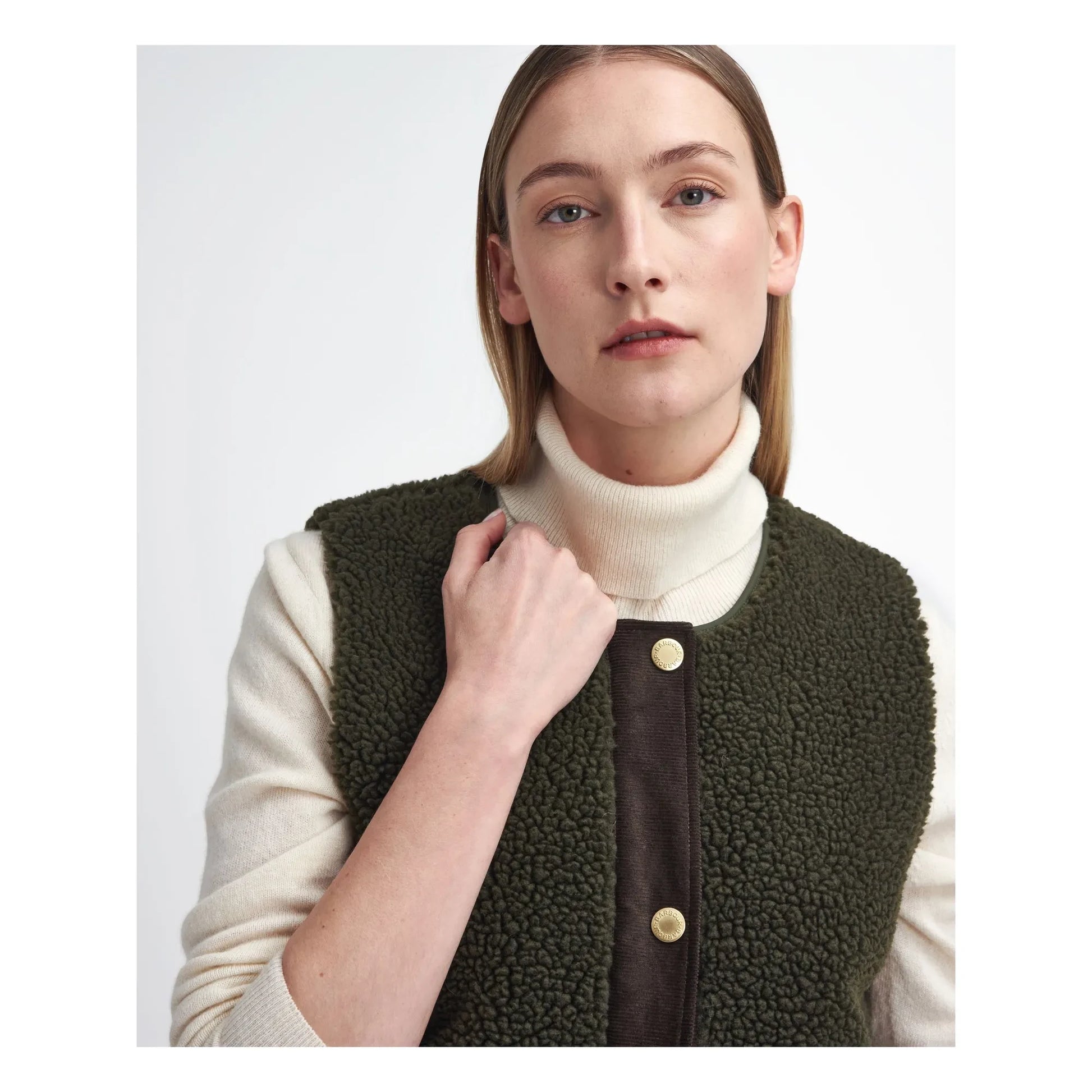 Barbour - Dulsie Shearling Sleeveless Jacket | Olive green