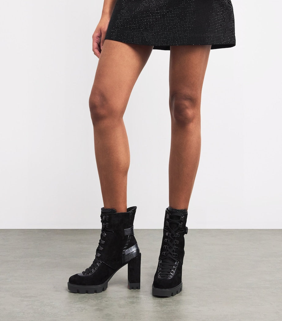 Christian Louboutin Black Macademia Suede Lace-Up Boots 100