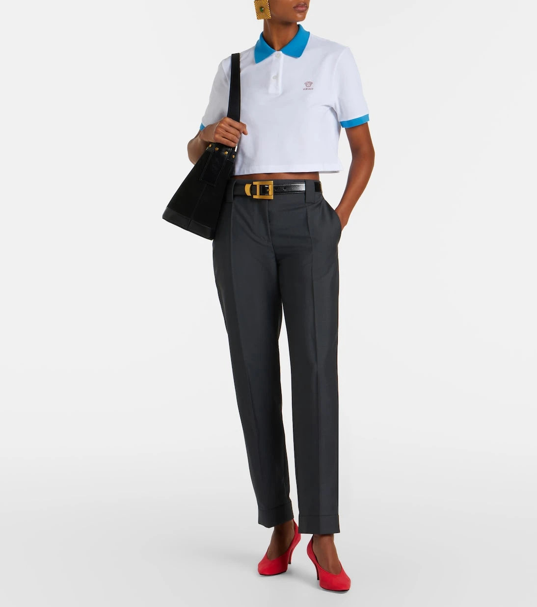 Versace - Embroidered cotton piqué polo shirt