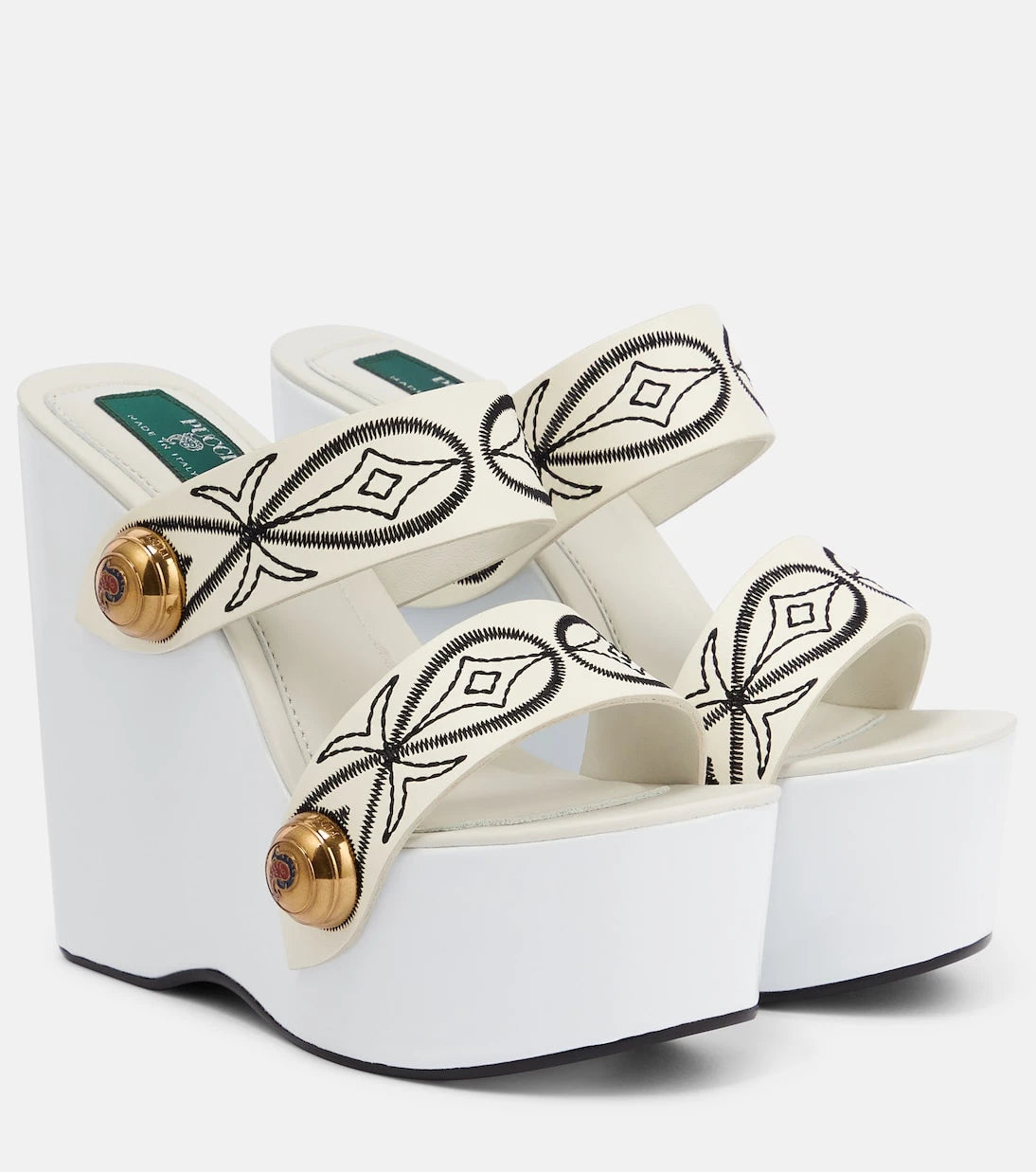 Pucci - Embroidered leather wedge sandals