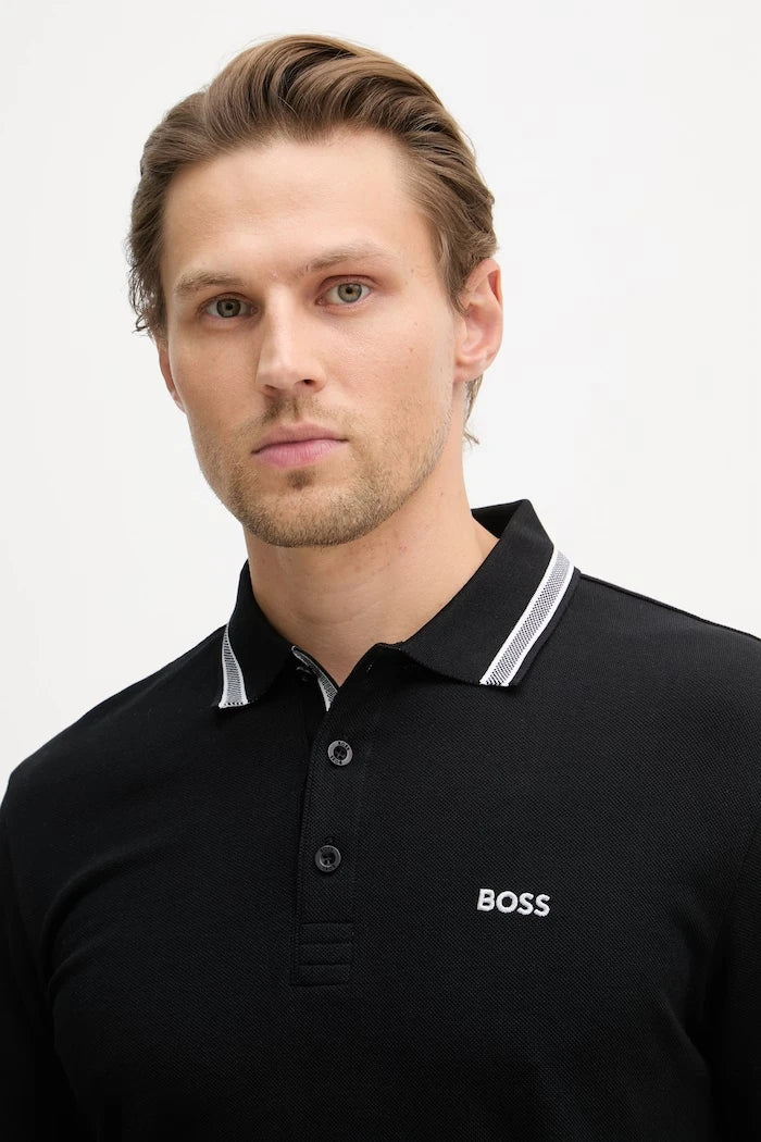 BOSS Green uzun kollu erkek pamuklu bluz Plisy