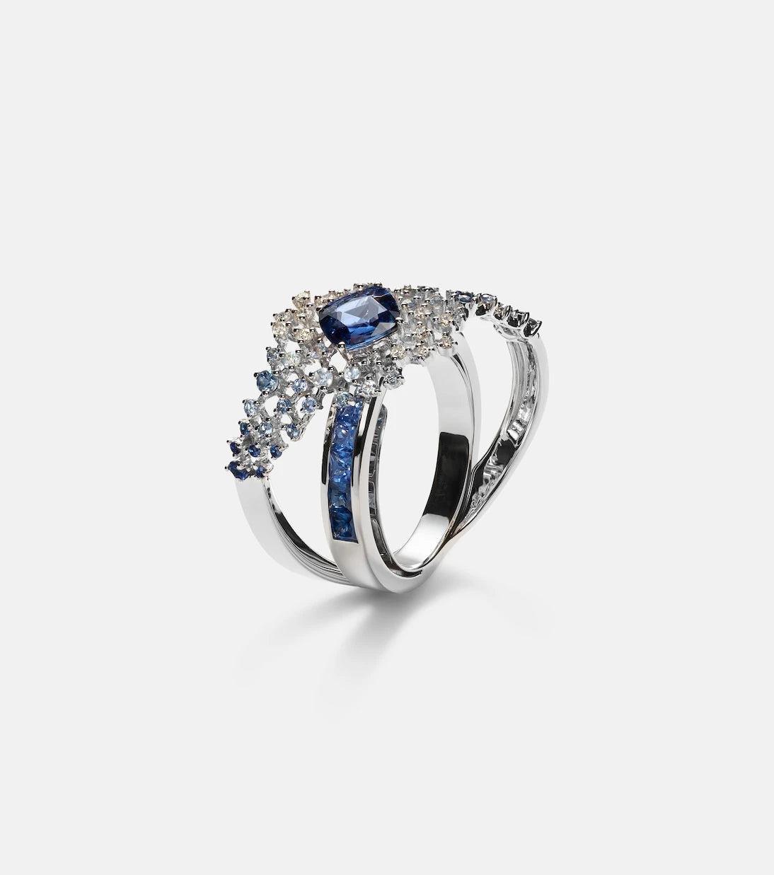 Ananya - Scatter Orbit 18kt white gold ring with sapphires and diamonds