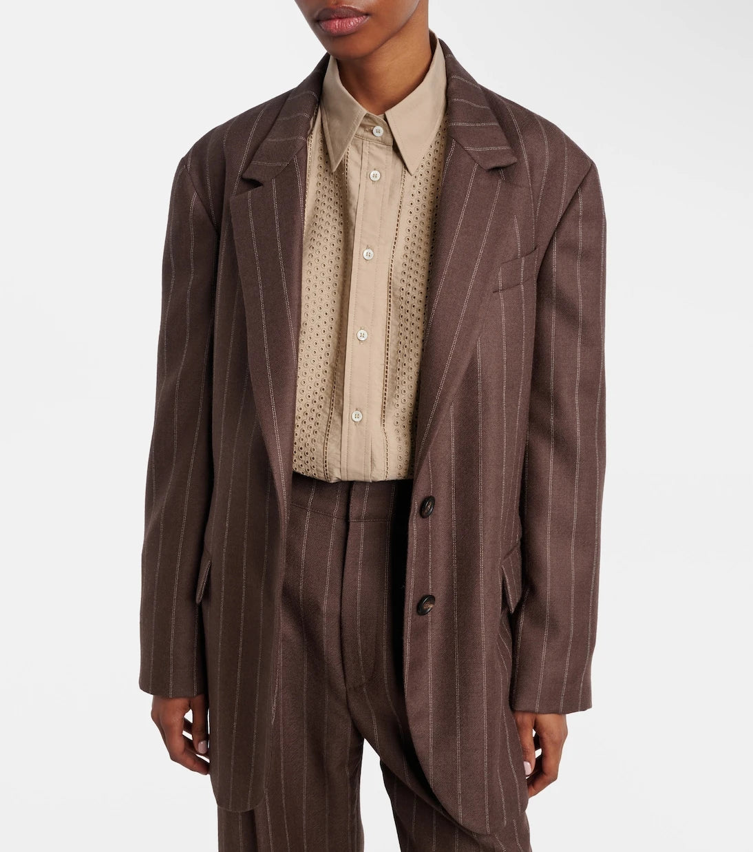Brunello Cucinelli - Belted pinstriped virgin wool blazer