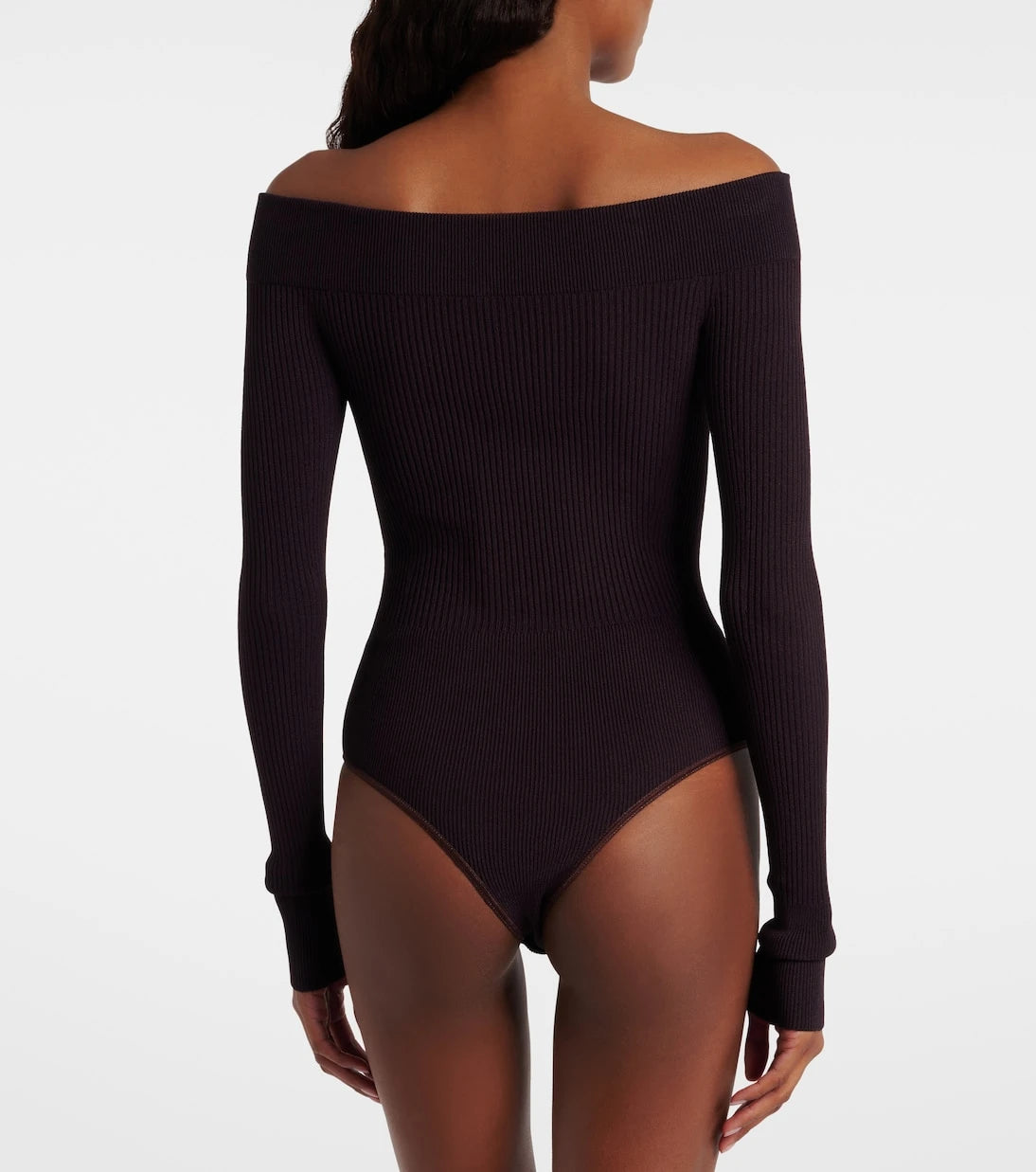Alaïa - Ribbed-knit off-shoulder bodysuit
