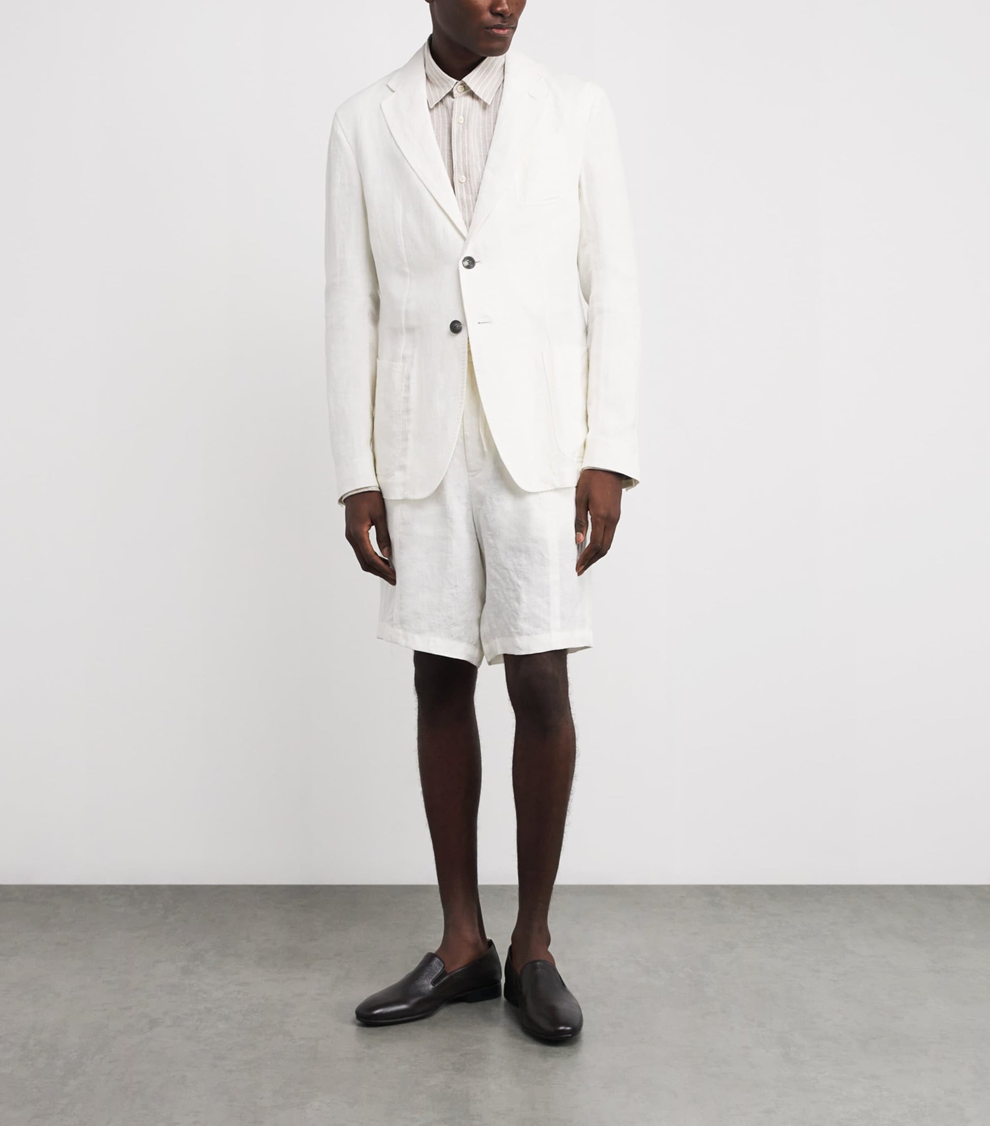 White Linen Single-Breasted Blazer