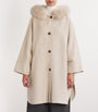 Yves Salomon Beige Wool-Cashmere Fur-Trim Cape Coat
