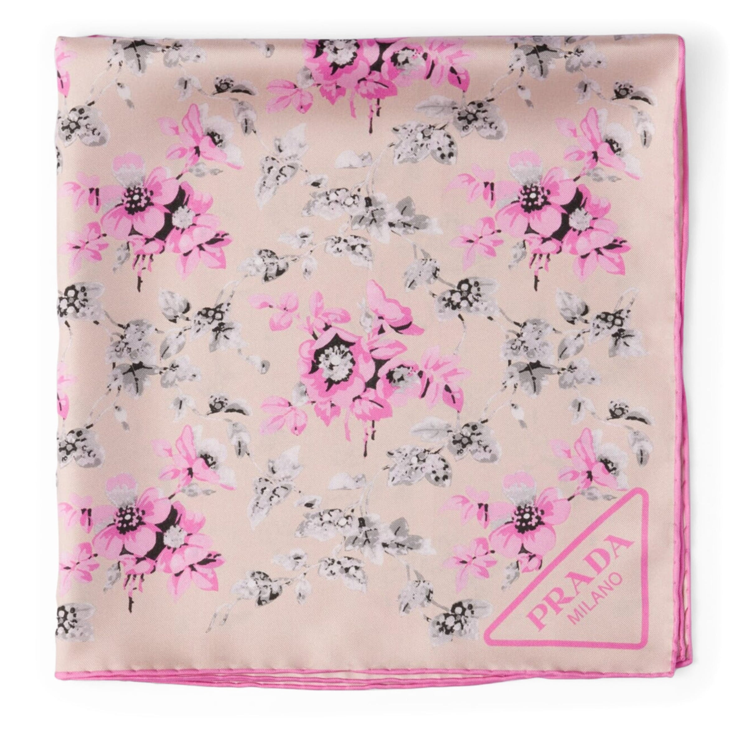 Pink Silk Floral Square Scarf