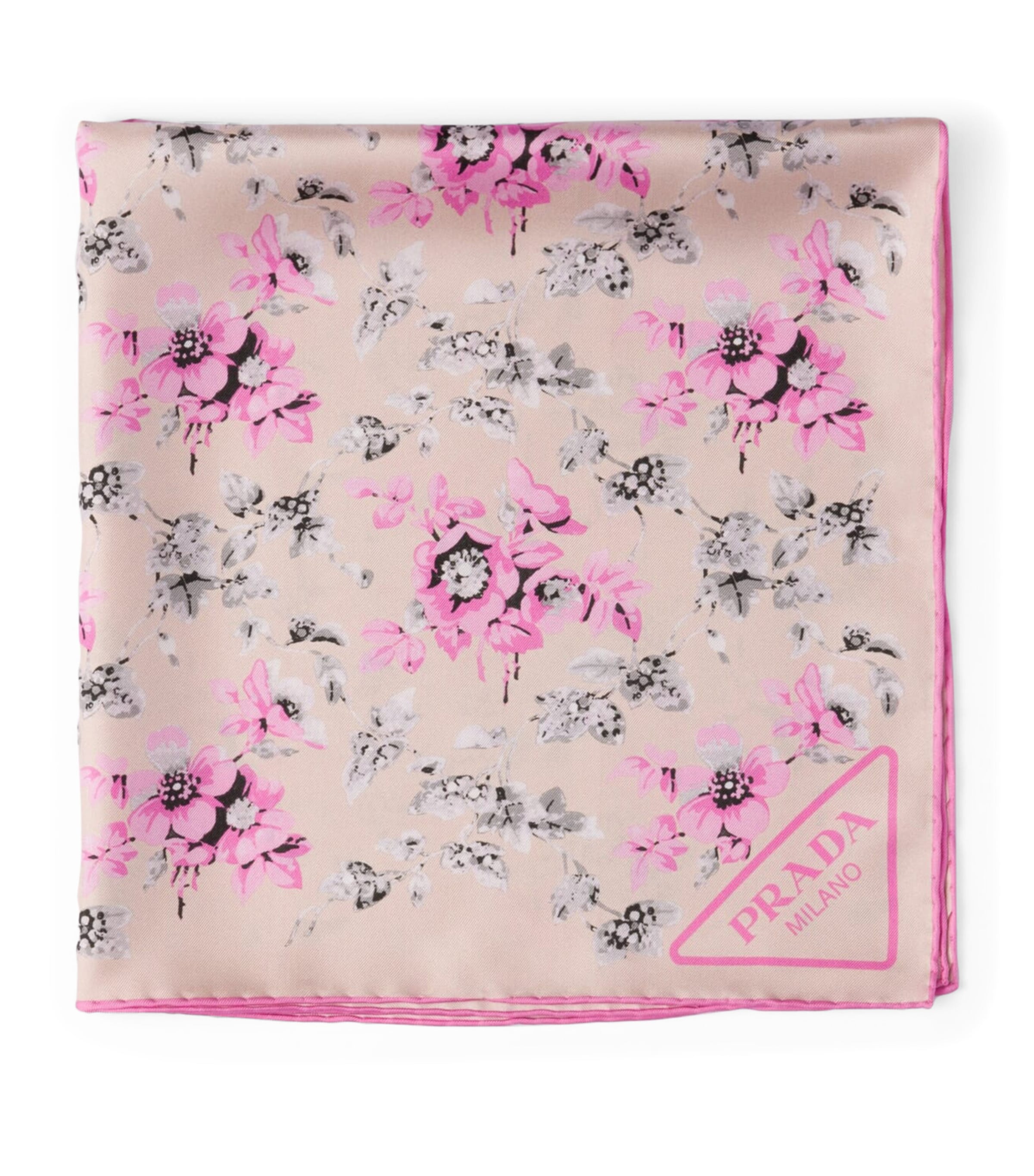Pink Silk Floral Square Scarf