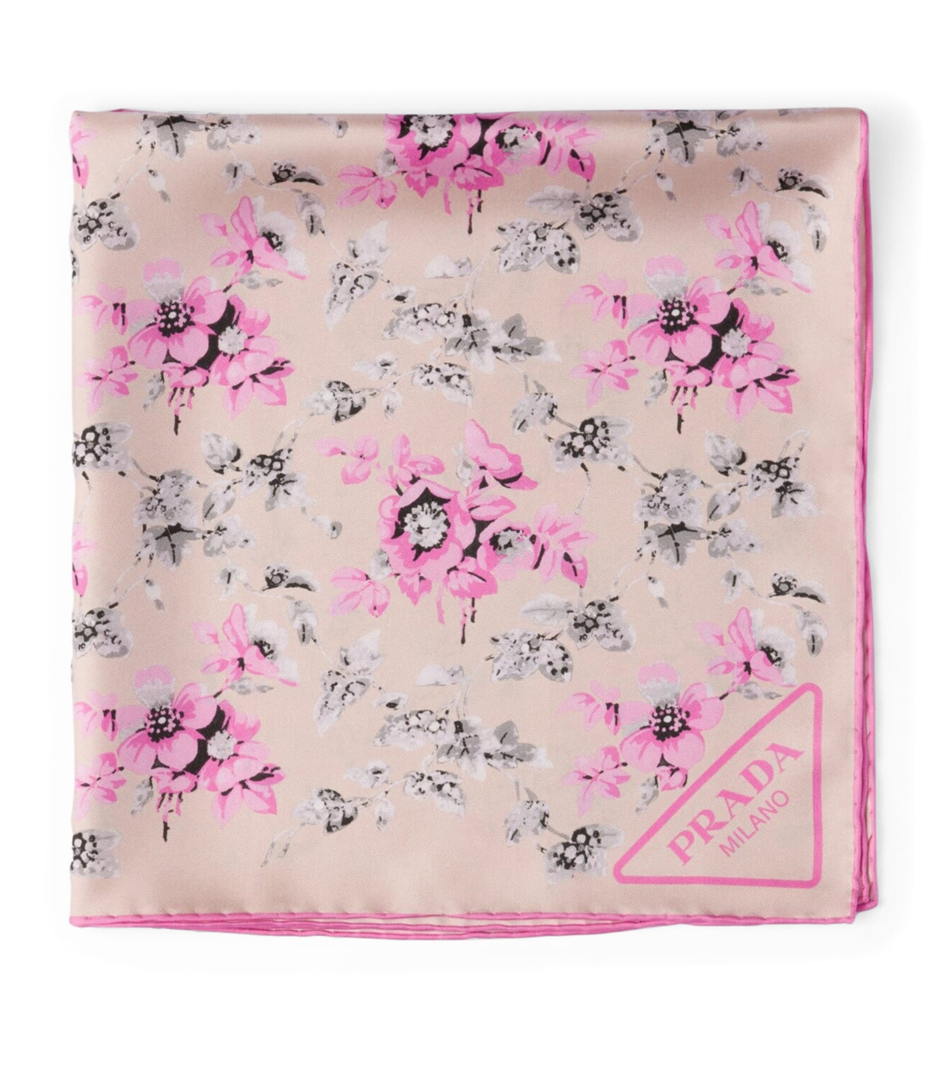 Pink Silk Floral Square Scarf