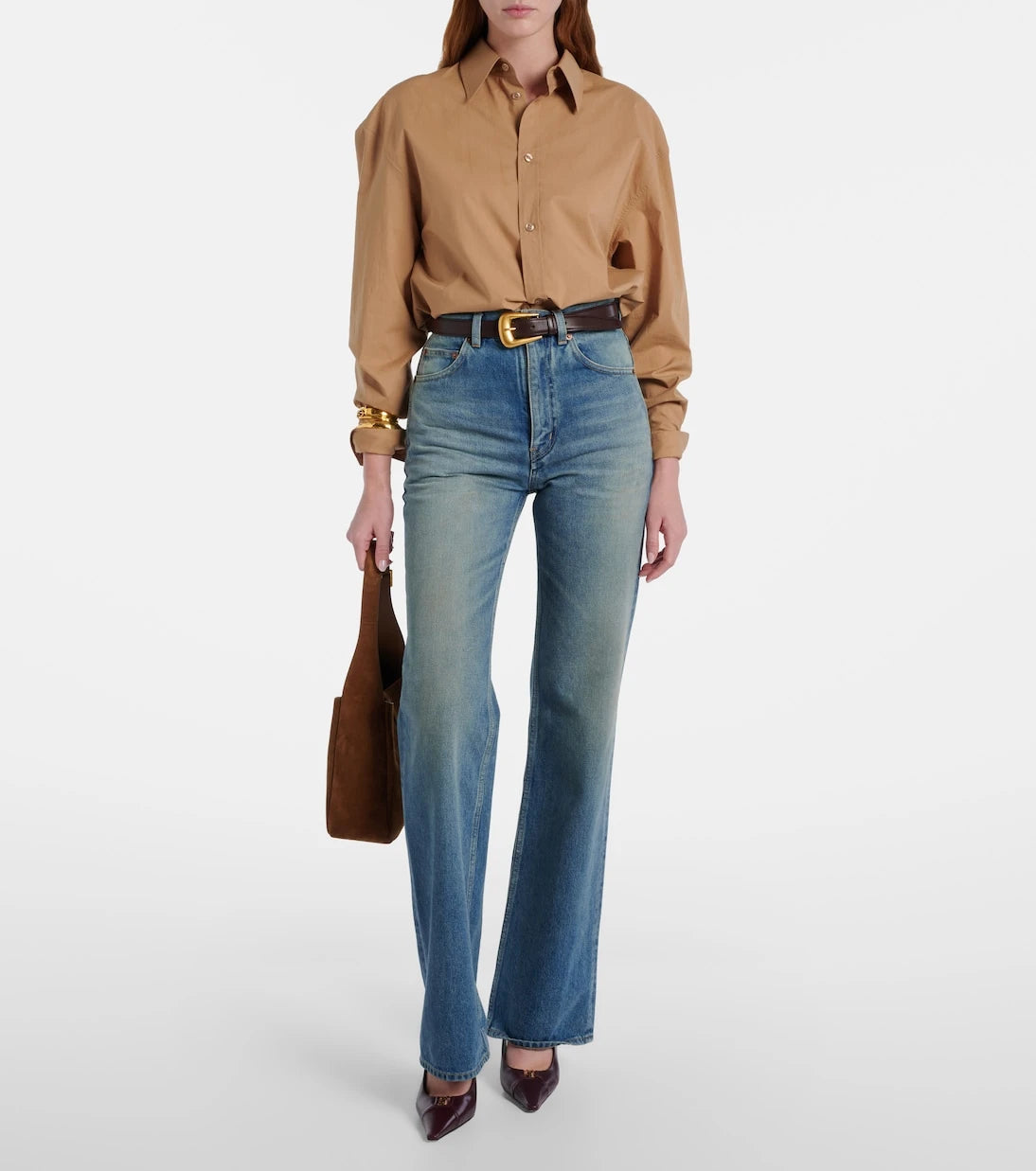 Saint Laurent - حقيبة كتف صغيرة Le 5 à 7 من الشمواه