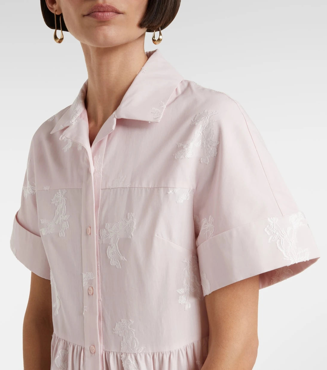 Erdem - Embroidered tiered cotton shirt dress