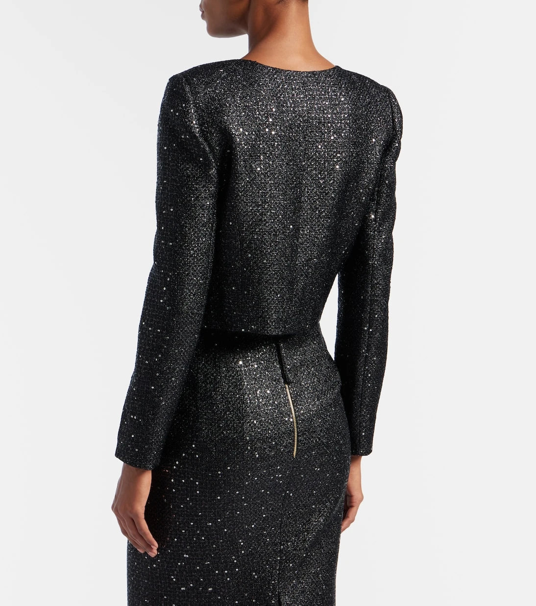 Carolina Herrera - Sequined cropped lamé tweed jacket