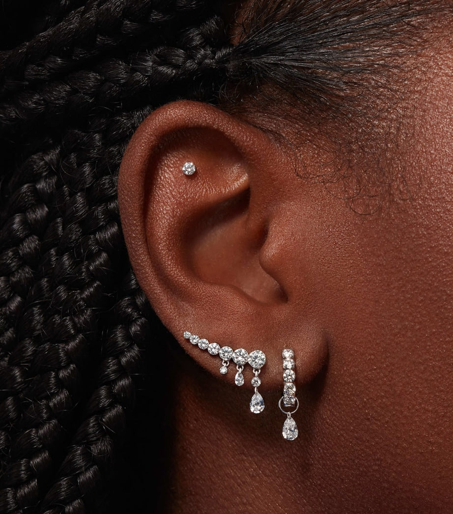 White Gold Invisible Set Large Diamond Eternity Hoop Earring (8mm)