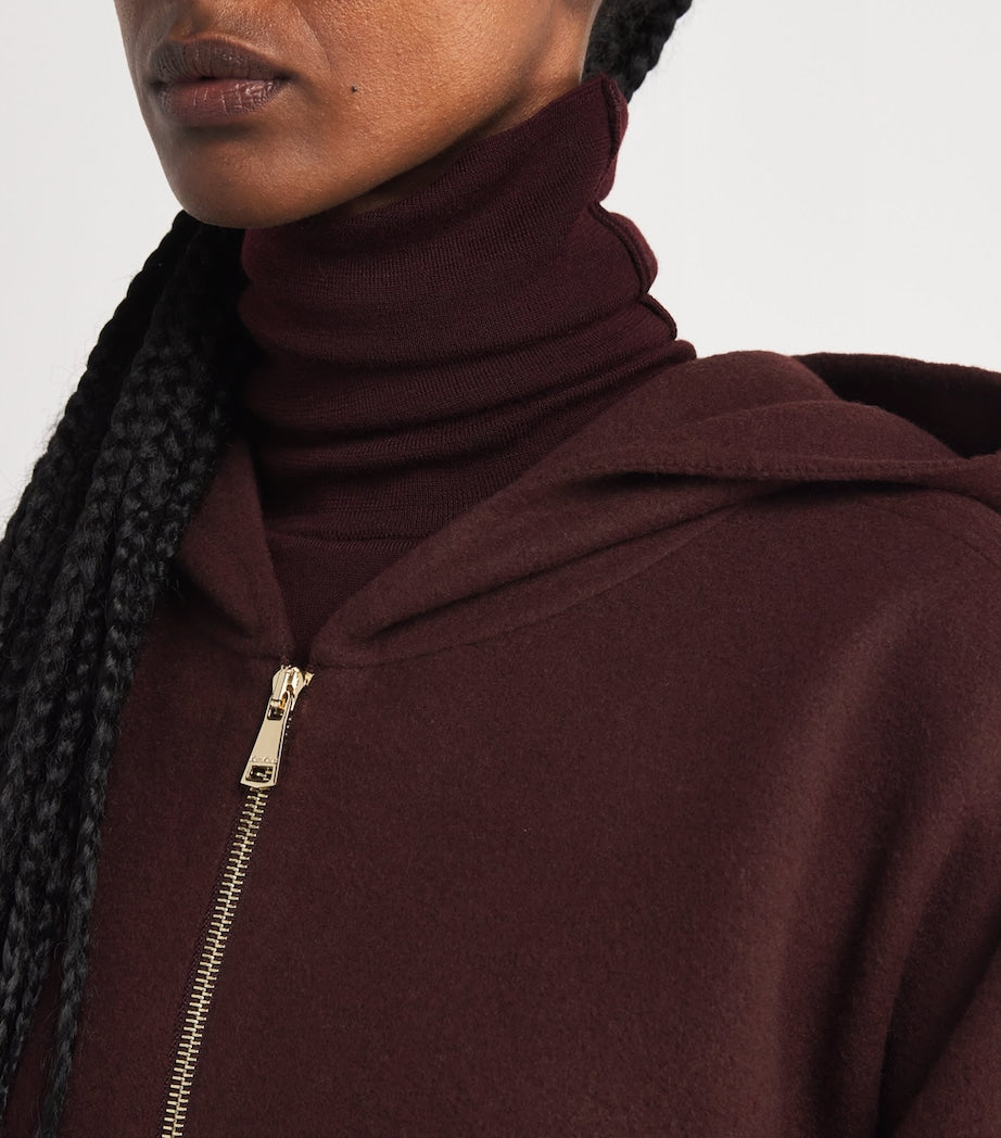 Wool-Blend Zip-Up Hoodie CHERRY