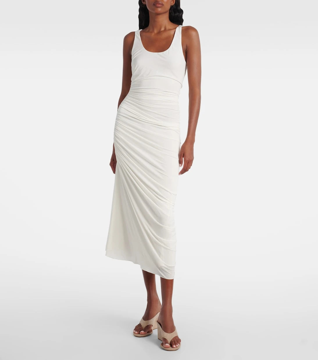 Alaïa - Asymmetric gathered jersey maxi dress