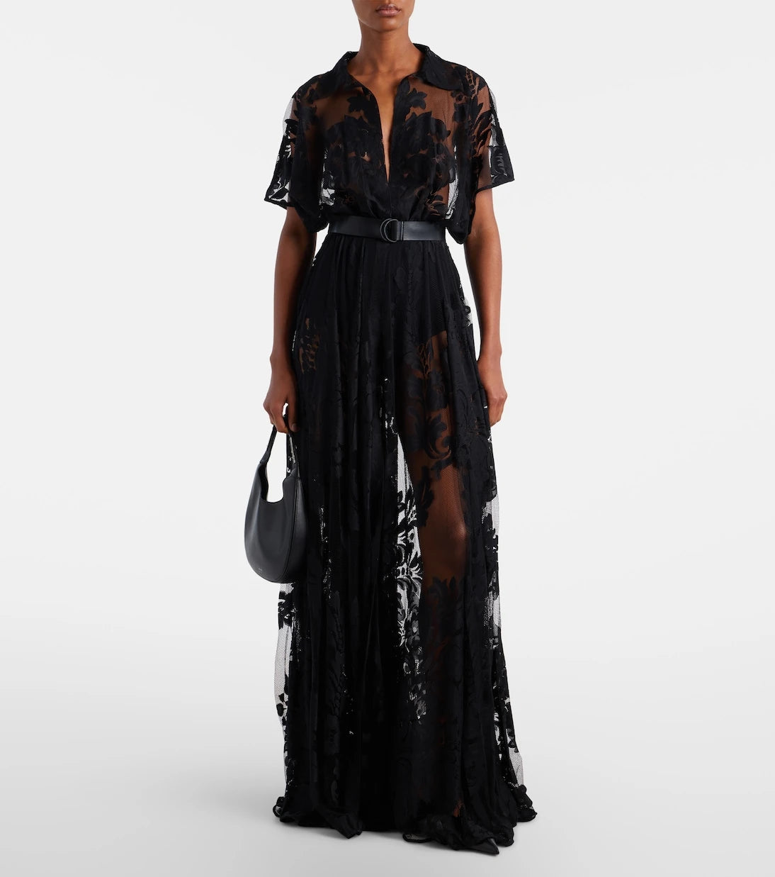 Norma Kamali - Belted sheer lace shirt dress