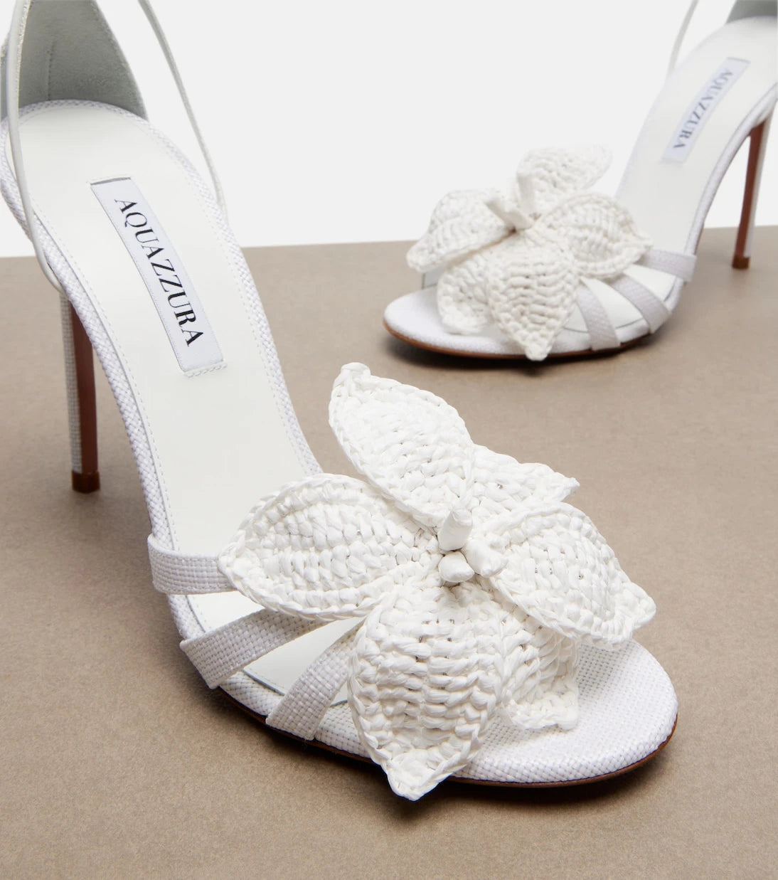 Aquazzura - Calypso leather-trimmed raffia sandals