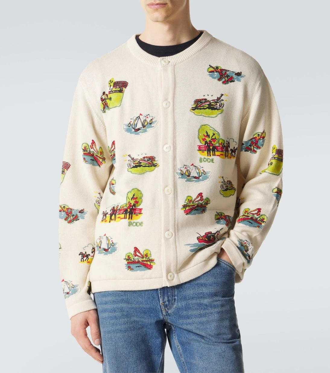 Bode - Beaded Camp wool and cotton cardigan