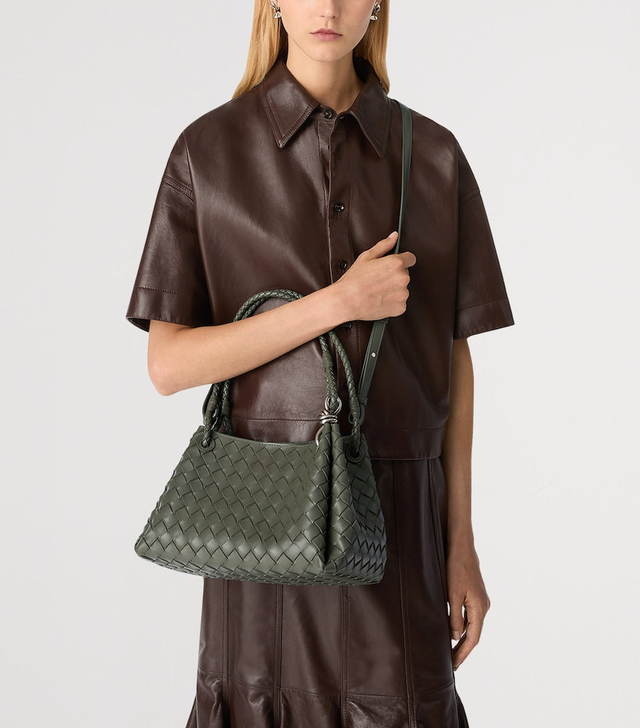 Intrecciato Leather Parachute Shoulder Bag