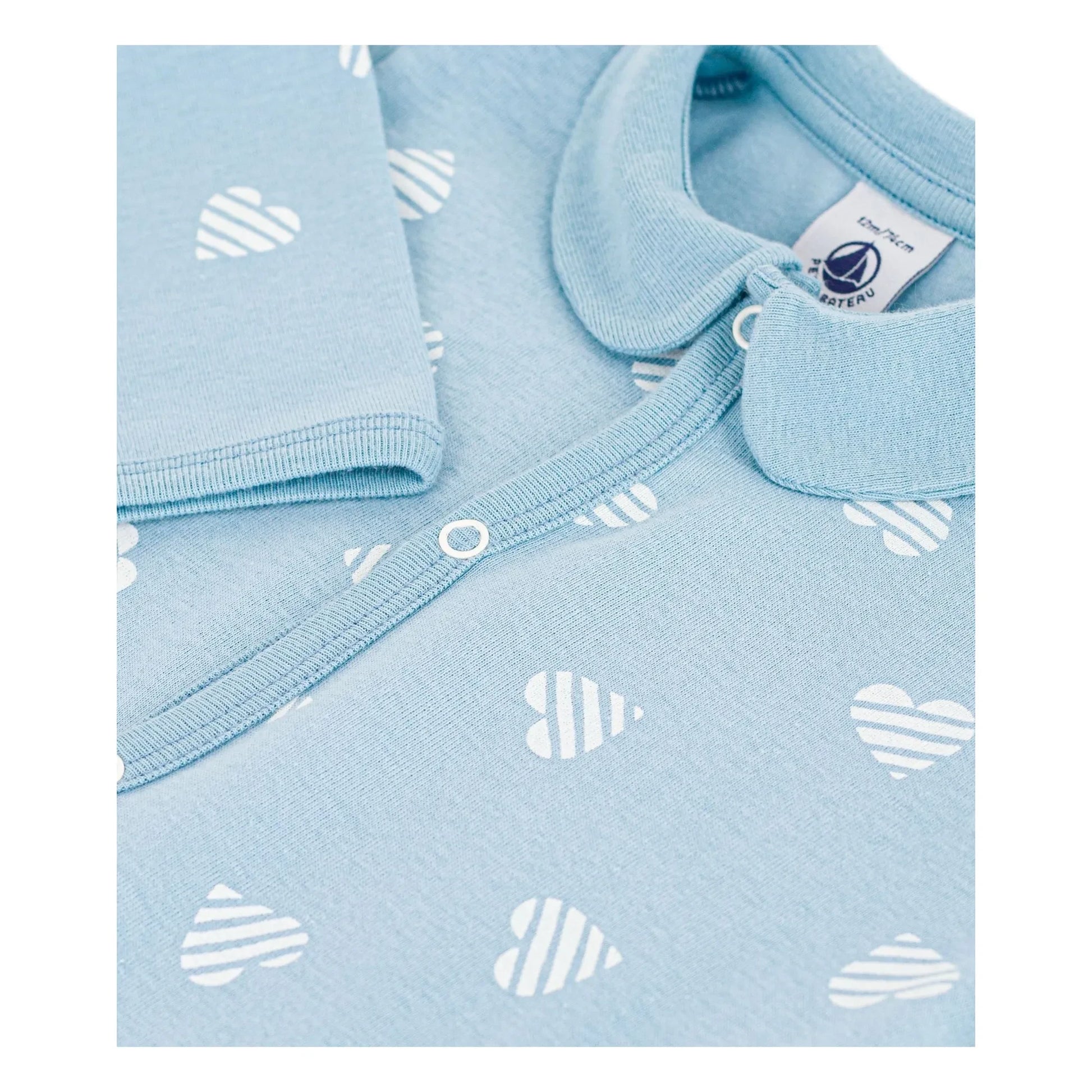 Petit Bateau - Sleep Well Striped Hearts Pyjamas | Light blue