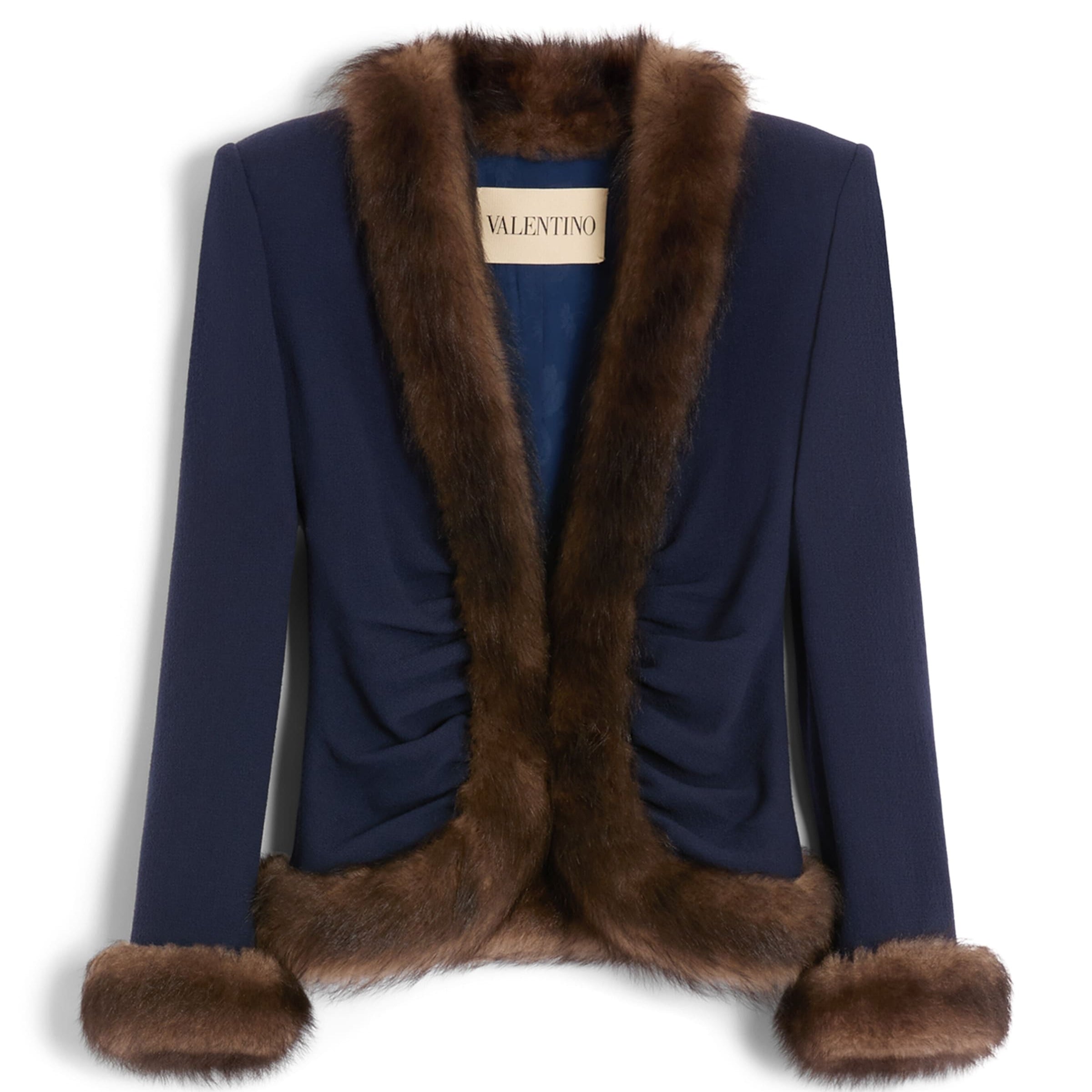 Valentino Blue Faux Fur-Trim Blazer