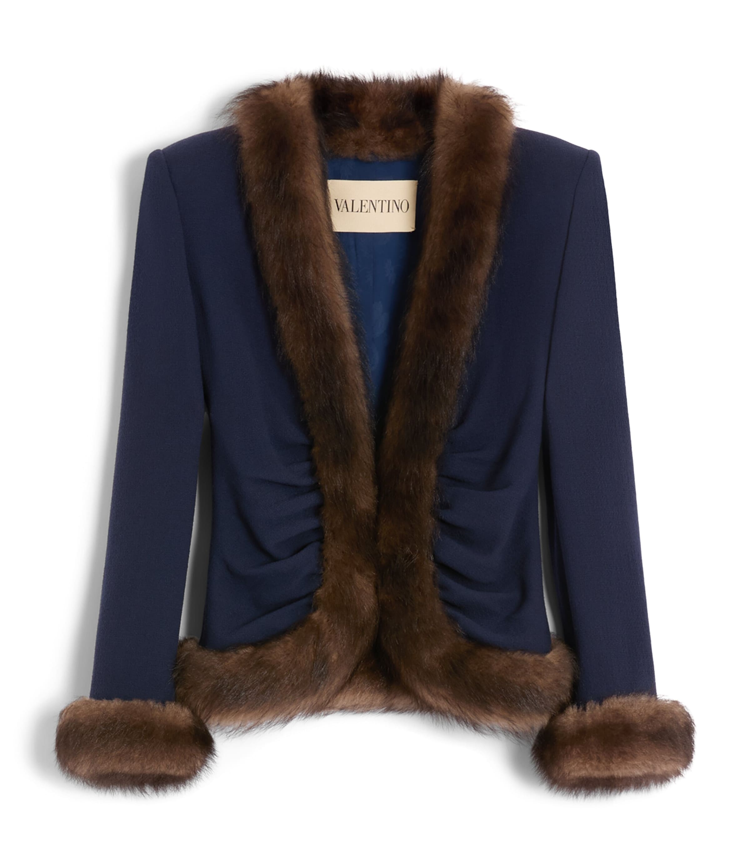 Valentino Blue Faux Fur-Trim Blazer