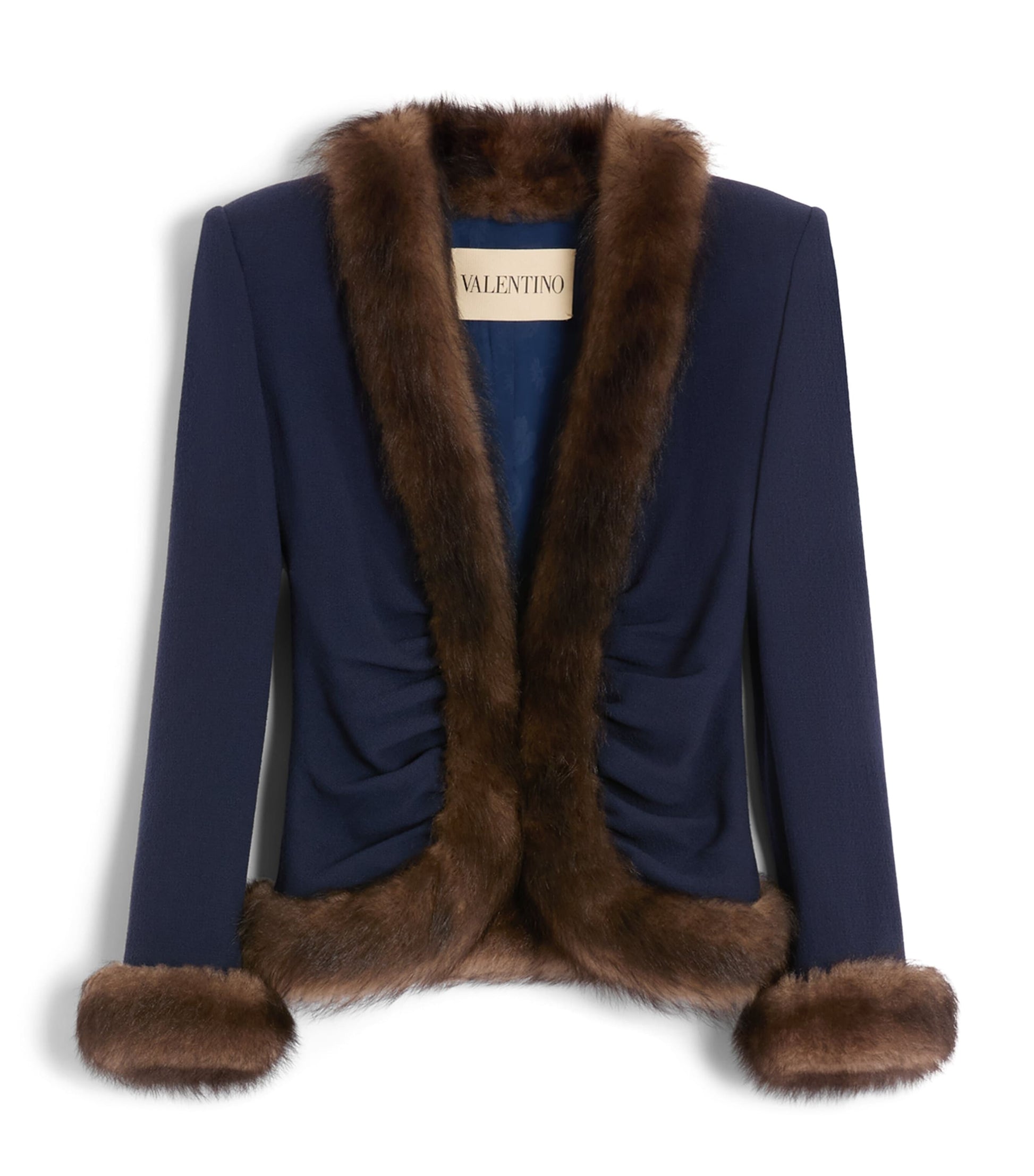 Valentino Blue Faux Fur-Trim Blazer