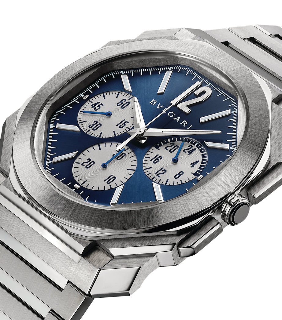 Stainless Steel Octo Finissimo Chronograph GMT Watch 43mm
