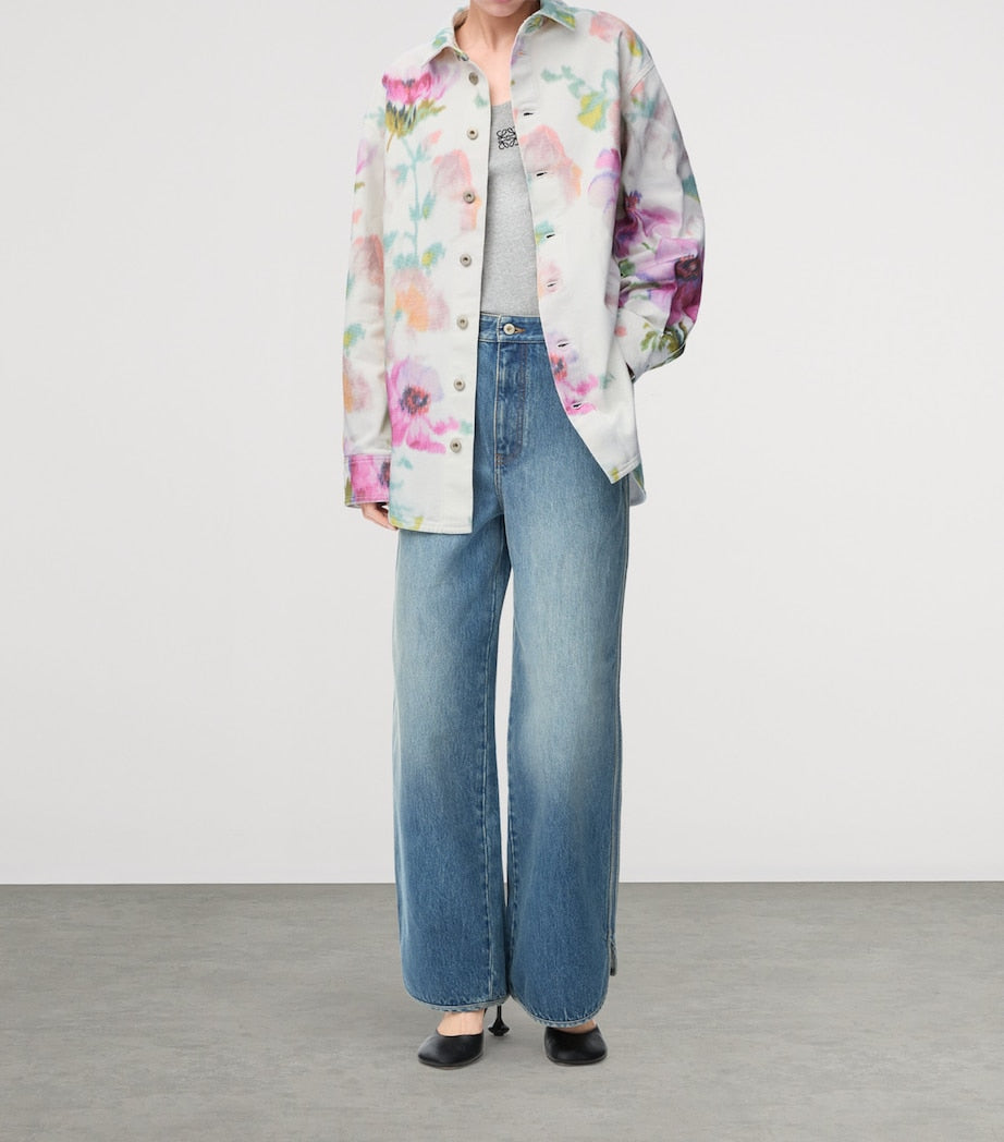 White Denim Floral Overshirt