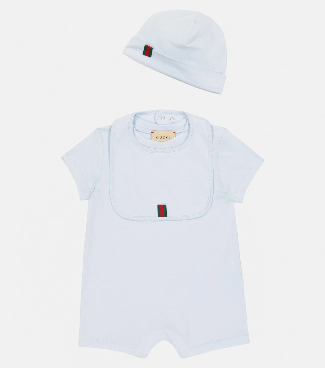 Gucci Kids - طقم رومبر وقبعة ومريلة للرضع من القطن