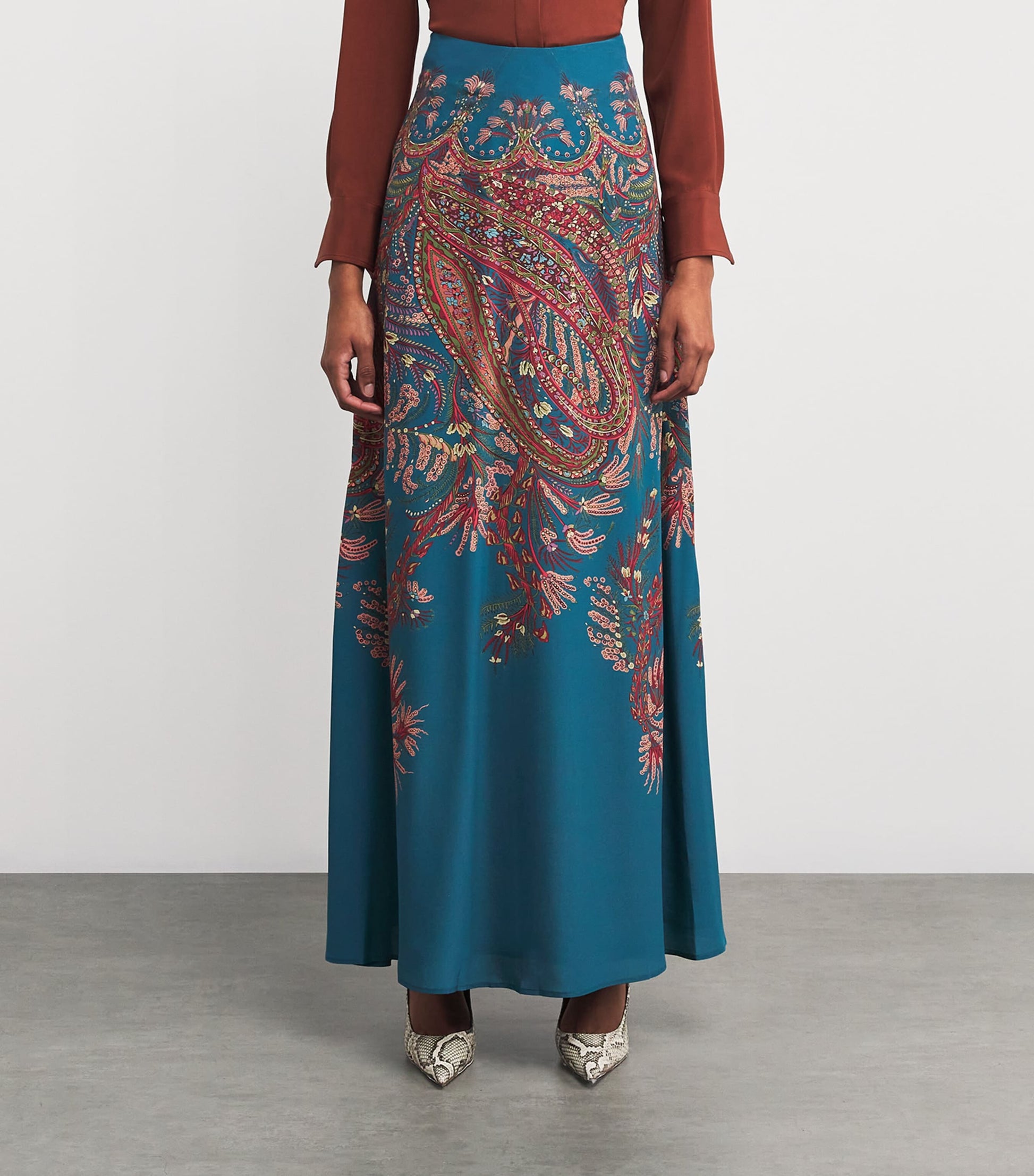 Etro Multi Silk Paisley Maxi Skirt