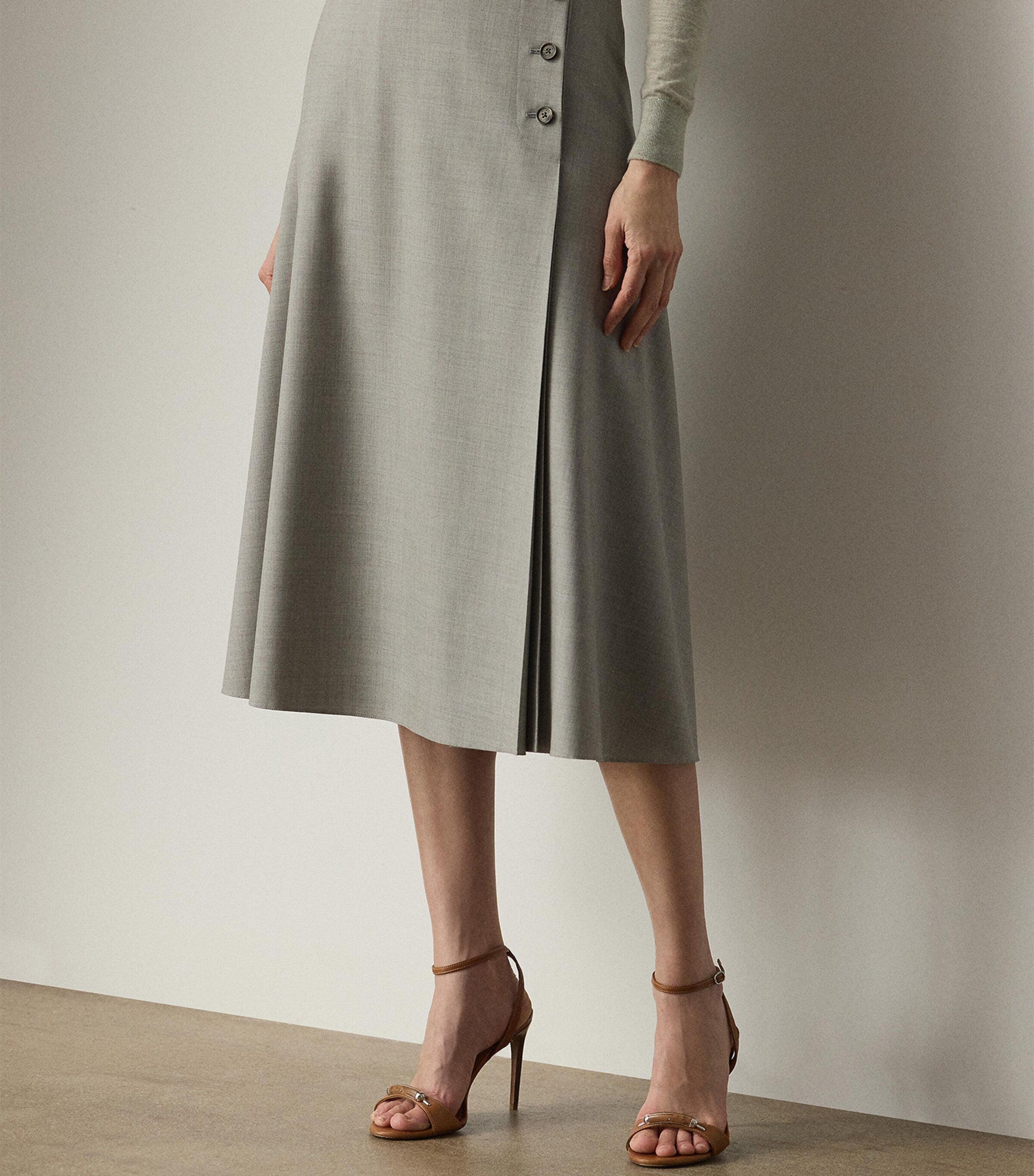 Ralph Lauren Collection Grey Wool Dee Midi Skirt