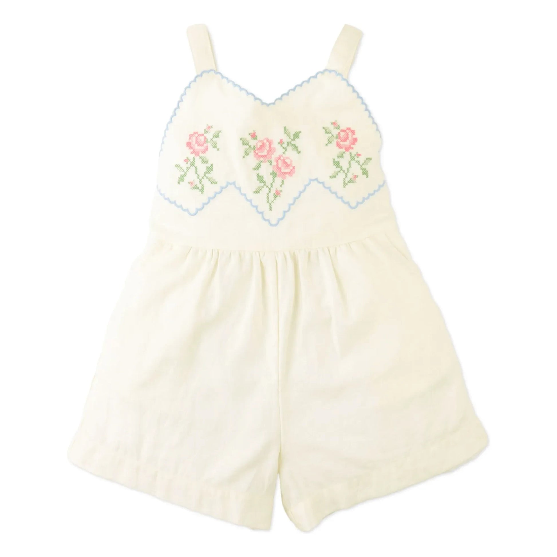 Gingersnaps - Jill Linen Embroidered Playsuit | Ecru