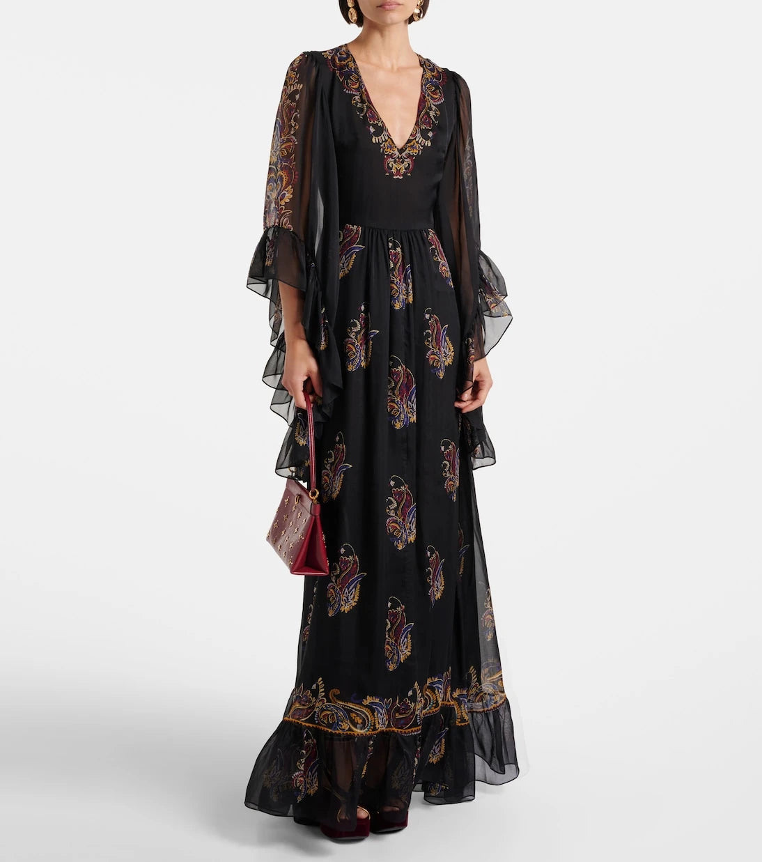 Etro - فستان ماكسي من حرير البيزلي