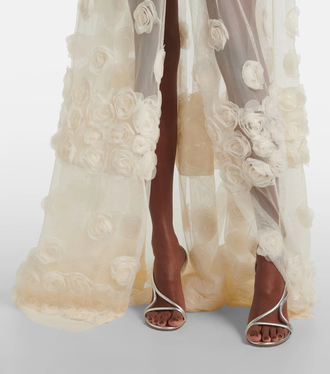Norma Kamali - Floral-appliqué belted sheer gown