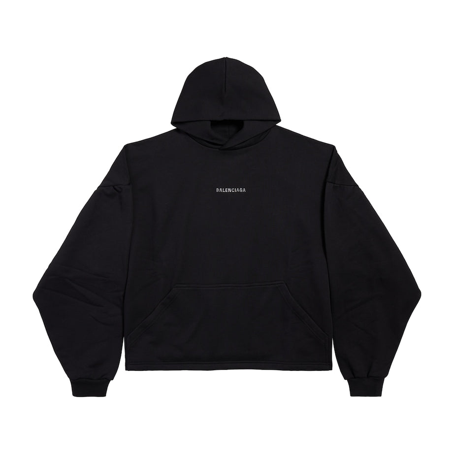 Balenciaga Black Rhinestone-Logo Cropped Hoodie