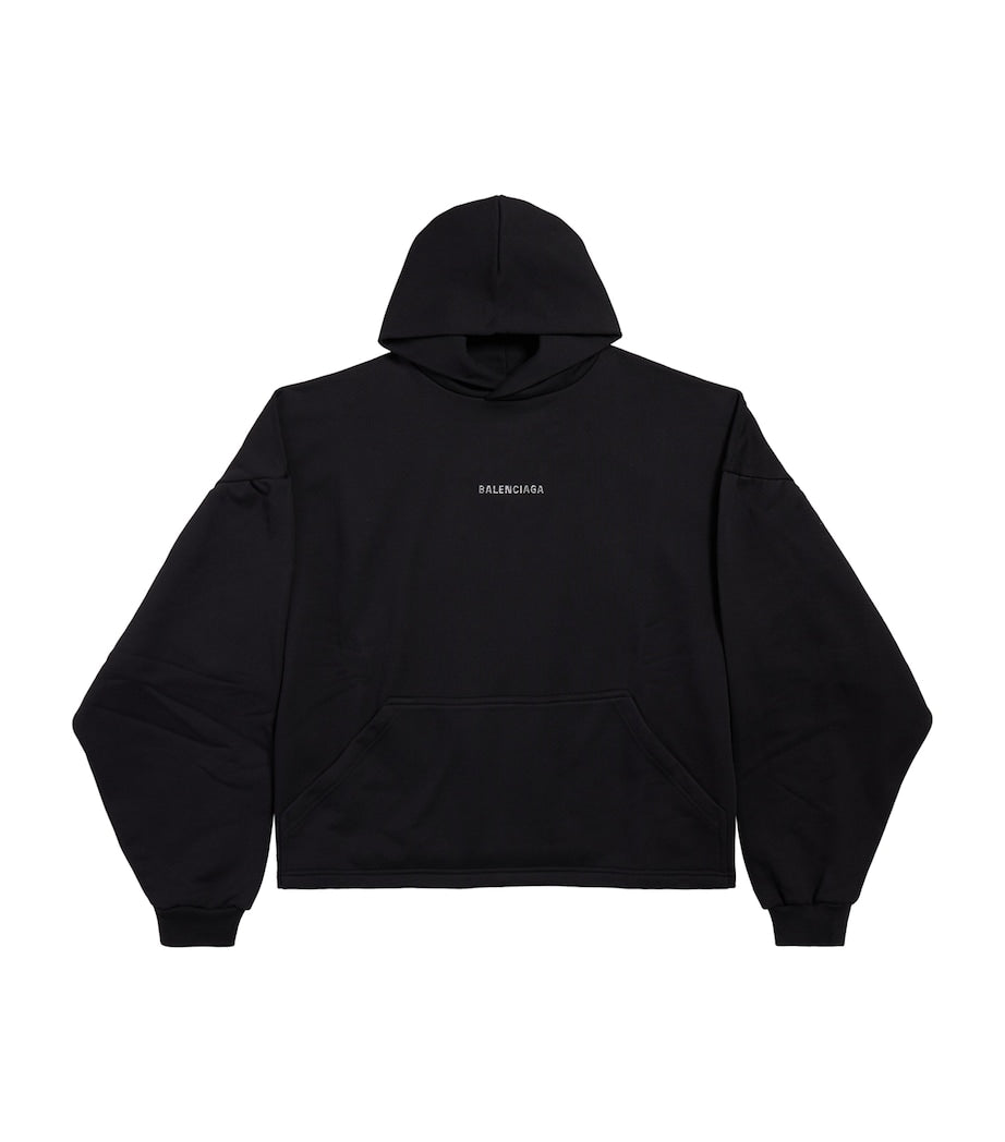Balenciaga Black Rhinestone-Logo Cropped Hoodie