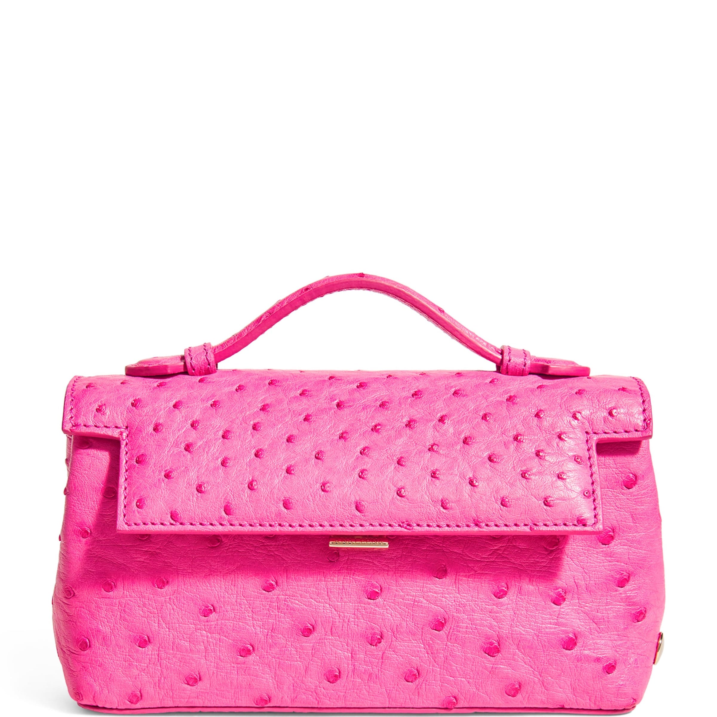Analeena Pink Ostrich Leather Top-Handle Bag