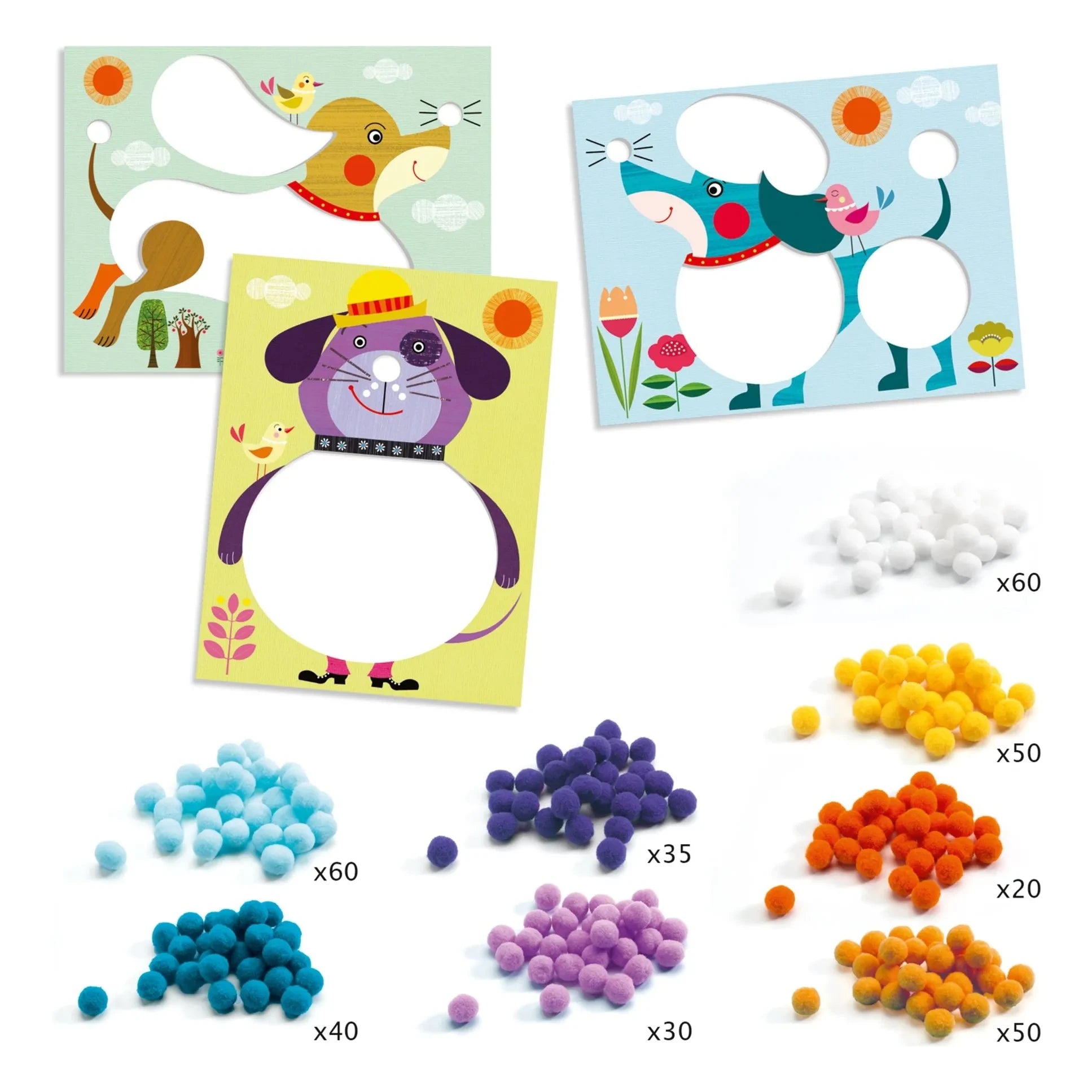 Djeco - Pompom tables Dogs to pet | Blue