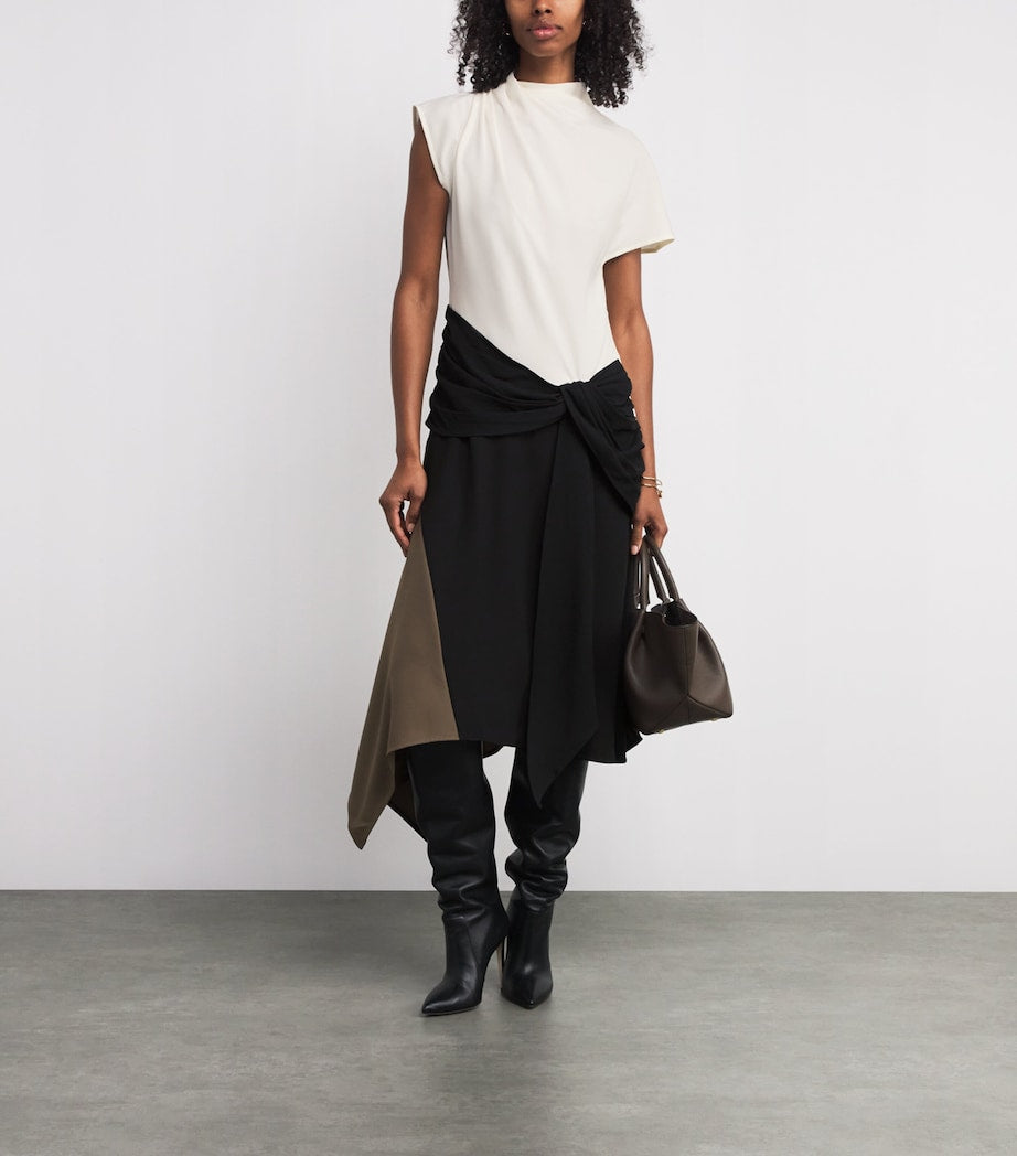 STAUD Multi Asymmetric Davina Midi Dress